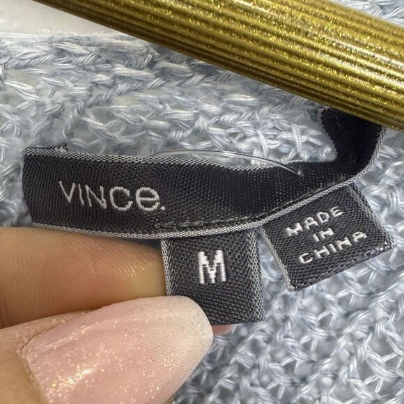 Vince Womens V Neck Open Knit Linen Sweater Size M Light Blue Old Money Beachy - Picture 5 of 6